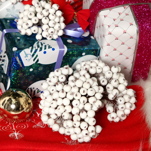 Tatuo 400 Pieces Artificial Frosted Holly Berries Fake 12 mm Mini Fruit Berry Flower Fall Decor (White)(White)...