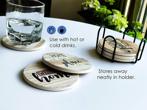 PANCHH Rustic Farmhouse Stone & Cork Coasters for Drinks, Absorbent - Set of 6 Coasters with Holder - Best Housewarming Gifts for New Home Ideas -...