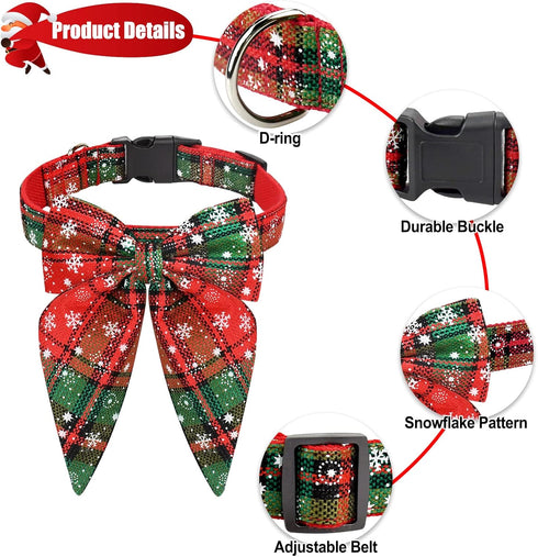 Malier Christmas Dog Collar with Bow tie, Christmas Classic Plaid Dog Collar Soft Durable Holiday Dog Collar for Small Medium Large Dogs Pet Puppy...