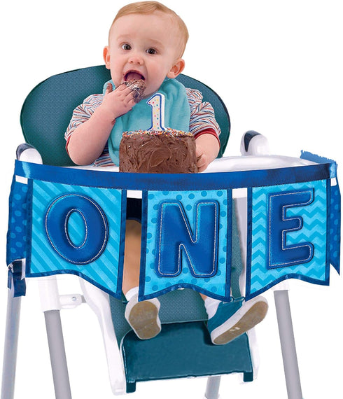 Deluxe Blue High Chair Decoration for Boys - 7" x 39" (1 Pc) - One-of-a-Kind Celebration Accessory - Perfect Addition for 1st Birthdays & Special ...
