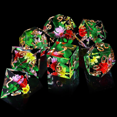 AUSTOR 7-Die DND Dice Set Handmade Sharp Edge Dice Resin Polyhedral Dice for Dungeons and Dragons RPG MTG Table Games?Green Leaf?...