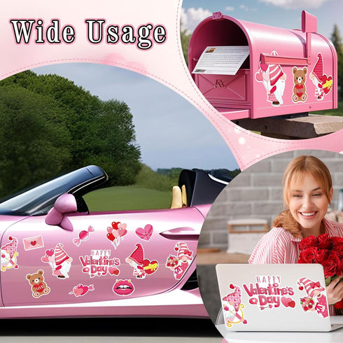 Whaline 12Pcs Valentine's Day Refrigerator Magnets Love Heart Cute Pink Gnome Rose Magnetic Stickers Romantic Garage Magnet for Car Mailbox Metal ...
