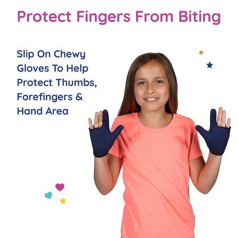 Fun and Function - Original Chewy Gloves - Anti Finger Biting Compression Sensory Gloves - Also Helps Stop Thumb Sucking - Sensory Chew Thumb Guar...