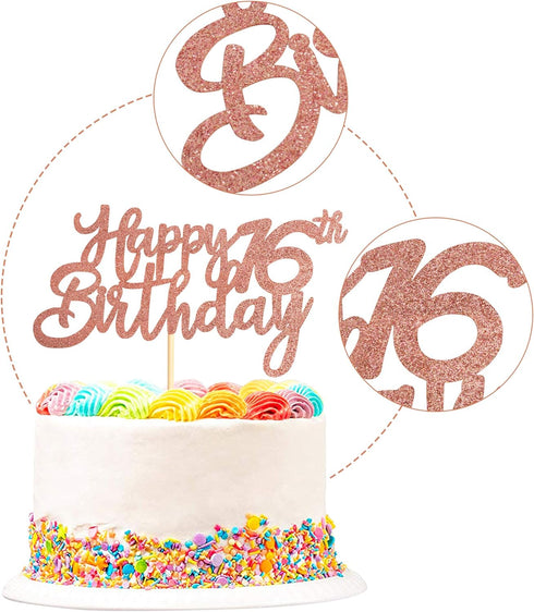 Unimall Rose Gold Glitter 16th Happy Birthday Cake Topper Boys Girls Food Picks for Celebrating Sixteen Years Old Birthday Anniversary Party Decor...