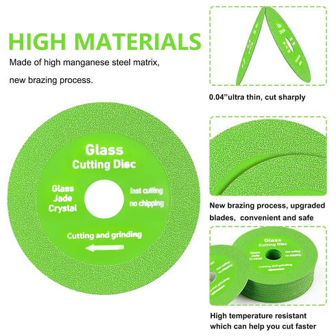 Glass Cutting Disc Pack of 5, Ultra-Thin Diamond Cutting Disc Saw Blade Suitable for 4 Inch Angle Grinder, Diamond Cut Off Wheels for Glass Cerami...