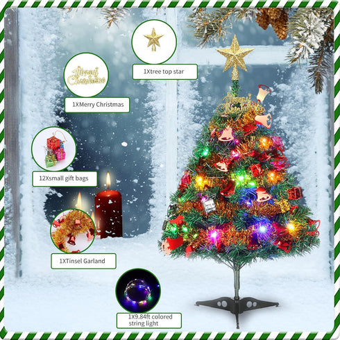 Mini Xmas Tree, 24"/60cm Artificial Small Tabletop Christmas Pine Tree with Ornaments for Holiday Home Office Decoration...