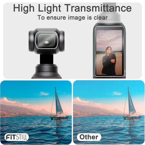 FiTSTILL 3pcs Lens Protector+3pcs LCD Screen Protector for DJI Osmo Pocket 3 Camera,0.24mm 9H Hardness Ultra-Clear Tempered Glass Film Guard Touch...