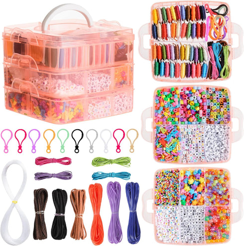 Peirich Jewelry Making Bead Kits, includes 44 Colors Embroidery Floss with Storage Box with Threads, Over 4900 Beads for Friendship Bracelets, Jew...