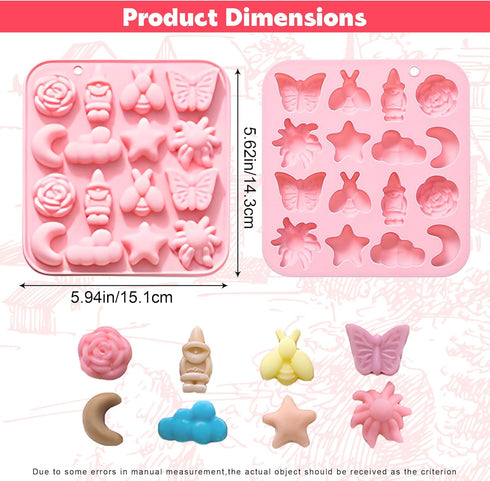 Pastoral Style Silicone Chocolate Mold,16 Cavity Butterfly Bee Flower Moon Star Cloud Handmade Gummy Mold Baking Tool for Candy,Jelly,Soap,Cookie,...