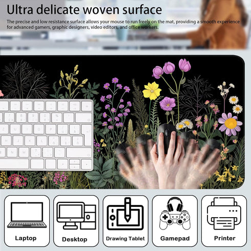 Large Gaming Mouse Pad and Mouse Wrist Rest,Desk Mat + Mouse Wrist Rest +Small Mouse Pad,Desk Accessories,Office Supplies,Wild Flower...
