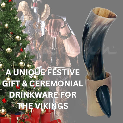 Viking Drinking Horn Mugs 10oz | Handmade Real Horn 9"-12" Cups for Ale Wine Beer Chalice Norse Tankard THOR LOTR Vikings Style Gift for Men - Bir...
