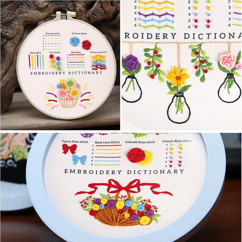 chfine Embroidery Kit for Beginners, 3 Sets Embroidery Starter Kit for Adults Embroidery Stitches Practice Kit Stamped Cross Stitch Sets with Inst...