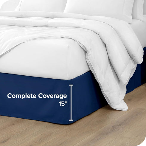 Bare Home Queen Bed Skirt - 15-Inch Tailored Drop Easy Fit - Bed Skirt for Beds - Center & Corner Pleats (Queen, Dark Blue)...