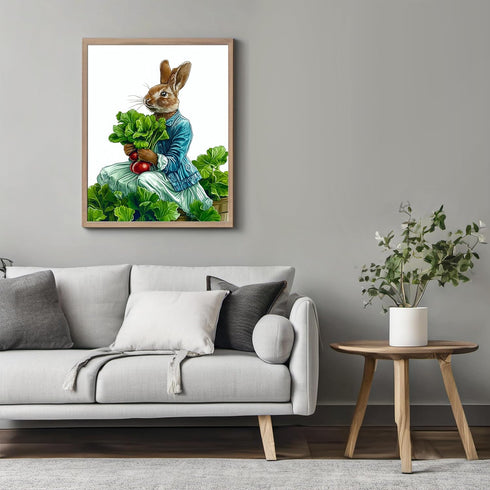 Posterizer 1 pcs-whimsical magical cute farmer bunny rabbit 1-Kids Room Art-Art for Animal Lovers-Gift for Daughter, Son, Kids- unframed wall art...