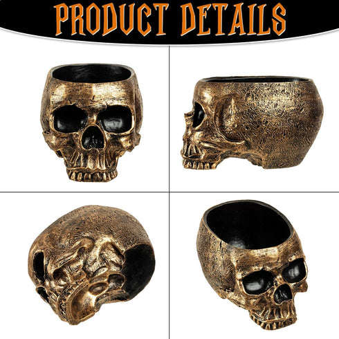 Skull Planters for Indoor Plants, 7 Inch Large Halloween Skull Candy Bowl, Bronze Resin Gothic Skull Planter Pot Vase for Home Office Desk Decorat...