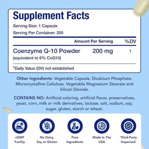 CoQ10 200mg Capsules | Vegan Friendly Coenzyme Q10 200mg from Easy Absorption Ubiquinone Supplement for Skin Heart and Energy Support | Made in Th...