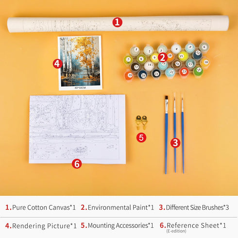 TUMOVO Adult Paint by Number, Forest Landscape Paint Number Kits Romantic Rustic Paint by Numbers for Adults Acrylic DIY Birch Paint-by-Numbers Ki...