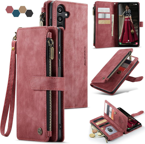 Samsung Galaxy A25 5G Wallet Case with Card Holder Kickstand Magnetic Zipper Pocket Lanyard Strap Wristlet,Leather Flip Case Wallet for Samsung Ga...