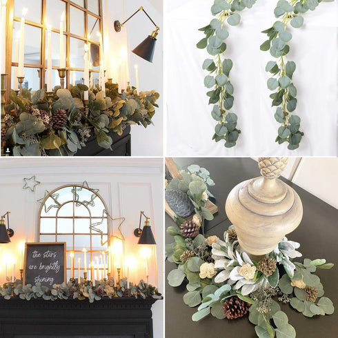 2Pack Artificial Eucalyptus Garland, 6 ft Faux Silk Eucalyptus Leaves Vines Handmade Garland Greenery Wedding Backdrop Arch Wall Decor...