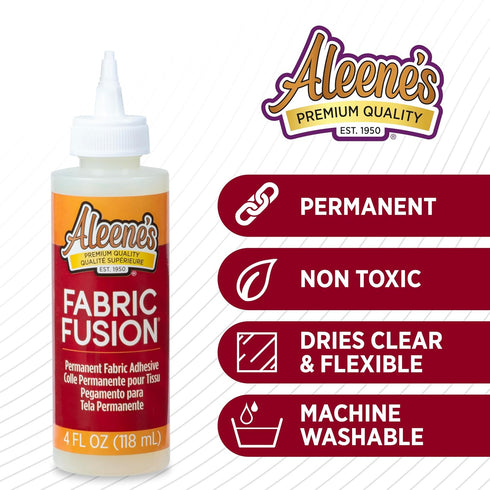 Aleene's Fabric Fusion Glue, Permanent Adhesive 4 fl. Oz. Clear Washable Fabric Glue for Clothes, Patches, Denim, Polyester, Cotton, Flannel, Drie...