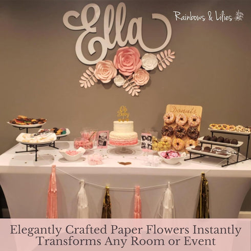 Rainbows & Lilies 15pc Large Paper Flowers Decorations for Wall - Reusable 3D Wall Decor for Girls Room, Nursery & Kids Bedroom - Pink & White Art...