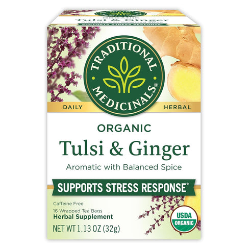 Traditional Medicinals Tea, Organic Tulsi & Ginger, Relieves Stress, Tension, & Irritability, 16 Tea Bags...