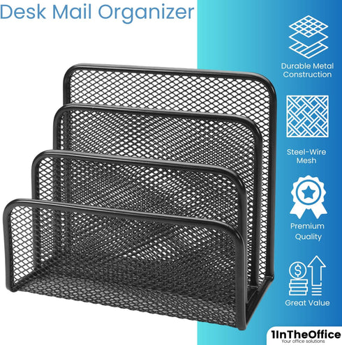 1InTheOffice Desk Mail Organizer, Mesh Vertical Desktop File Sorter, Multi Step Desk Sorter, 1 Pack...