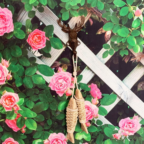 Rustic Heavy Duty Cast Iron Decorative Deer Wall Mounted Hooks Deer Antler Key Hat Holder Hanging Towel Key Coat Hook Rack Durable Iron Hanger Hom...