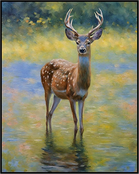 Posterizer 1 pcs- Beautiful deer standing in a shallow river-Art for Animal Lovers-Floral Botanical Art- Gift for Men Women Teens-Living Room Bed...