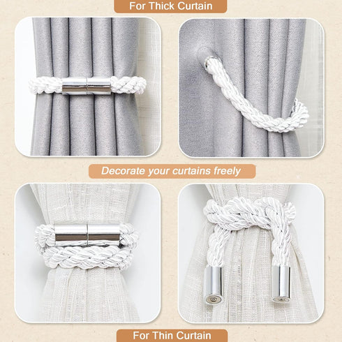 NICEEC 2 Pack Strong Magnetic Curtain Tiebacks Modern Simple Style Drape Tie Backs Convenient Decorative Weave Rope Curtain Holdbacks for Thin or ...