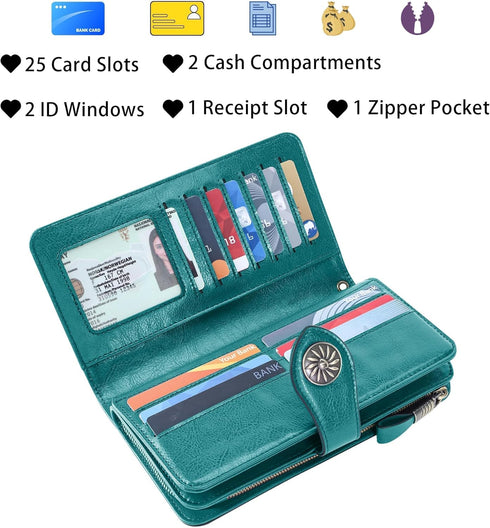Travelambo Women's Wallet RFID Blocking Credit Card Holder Large Capacity Wristlet Leather Wallets Purse...
