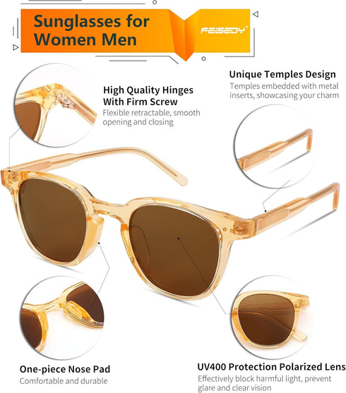FEISEDY Classic Polarized Sunglasses Retro Round Sunglasses for Women Men Trendy Shades B0002...
