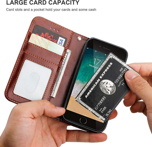 Bocasal for iPhone SE (2022)/SE (2020)/8/7 Wallet Case with Card Holder PU Leather Magnetic Detachable Kickstand Shockproof Wrist Strap Removable ...