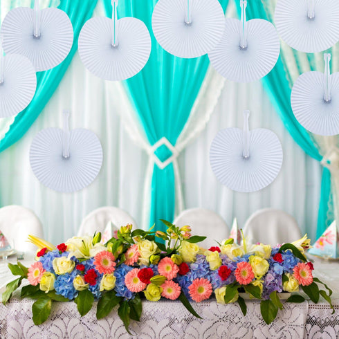 Pangda 24 Pack Folding Fans Round Paper Fans Assortment with Plastic Handle for Wedding Favor Party Bag Filler(White)...