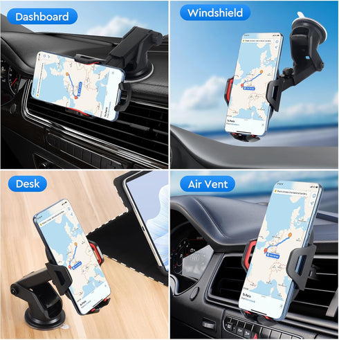 Car Phone Holder Mount with Vent, Strong Grip Dashboard & Windshield-360° Adjustable Holder with Extendable Arm, Universal Smartphone Compatibilit...