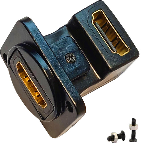 HDMI Right Angle D Type Panel Mount Adapter Connector Extender Socket Series D-Type HDMI Coupler Female to Female Glod Plated Connector with Screw...