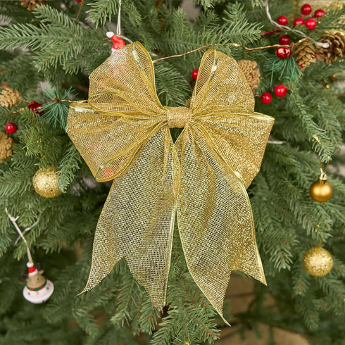 1 Roll 4 Inch Wide 10 Yd Gold Glitter Wired Ribbon, Metallic Gold Mesh Wired Edge Ribbon for Christmas Tree Décor, Gift Wrapping Box, Bows, Wreath...