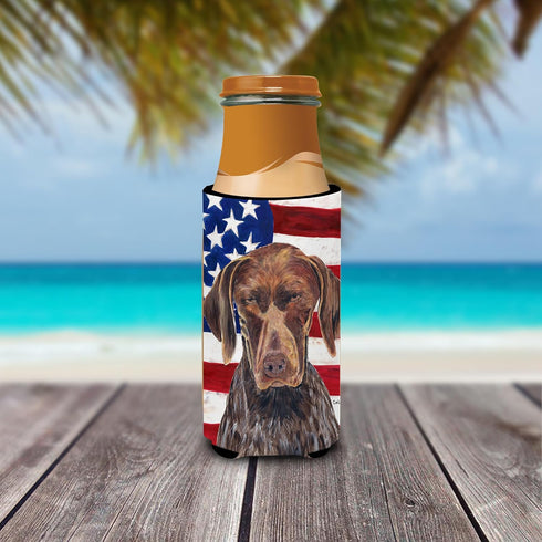 USA American Flag with German Shorthaired Pointer Ultra Beverage Insulators for slim cans...