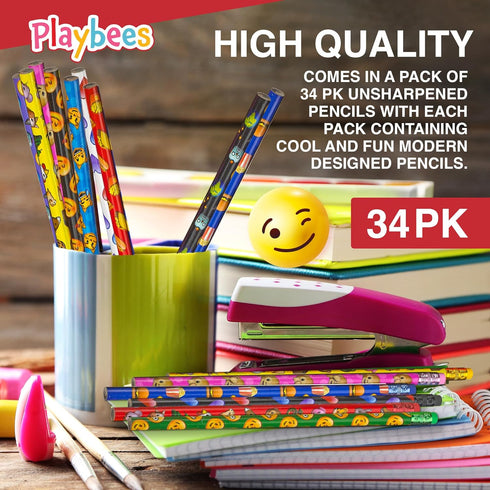 Emoticon Pencils - 36 Pack - Fun & Vibrant Writing Tools with Erasers - Assorted Emote Designs - Birthday Parties, Classroom Prizes, Goody Bag Stu...