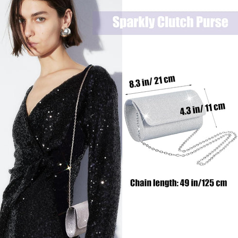 RIOSO 4Pcs Silver Jewelry Set for Women Evening Rhinestone Sparkly Clutch Purse Bag Necklace Earrings Bracelet Silver Formal Prom Costume Sets for...