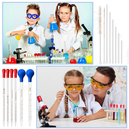 14 Pcs Glass Graduated Droppers Set Include 6 Pipettes Dropper 0.5ml 1ml 2ml 3ml 5ml 10ml with 6 Glass Stir Rod and 2 Washing Brushes for Lab Liqu...