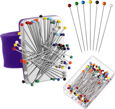 Magnetic Wrist Sewing Pincushion with 100 Pieces 1.5 Inch Ball Head Sewing Pins Set Wrist Magnetic Pin Holder Gift Supplies(Purple)...