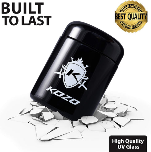 KOZO Black Glass Airtight Storage Jar, with UV Protection. Airtight Container with Humidity Pack. Keep your Serving Spices and Herbs Fresh for Lon...