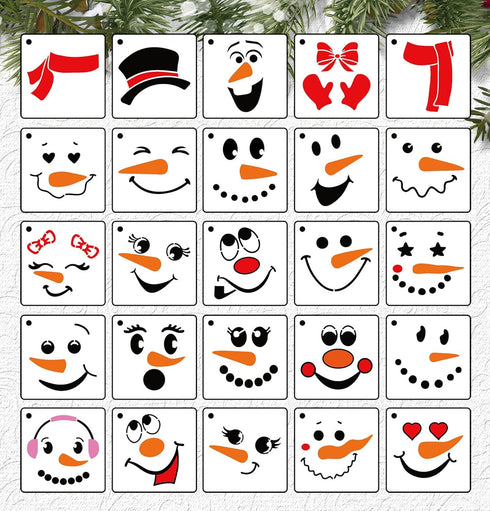 Christmas Snowman Face Stencils for Painting,3” Snowman Xmas Stencil for Wood Slice,Christmas Tree,Mantel Shelf,Window Decor...