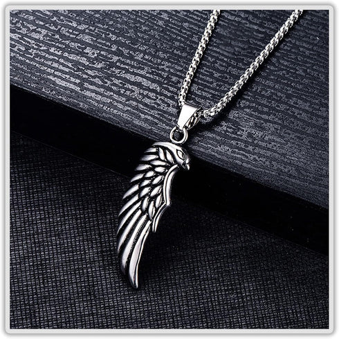 Punk Titanium Steel Angel Wing Pendant Feather Necklace...