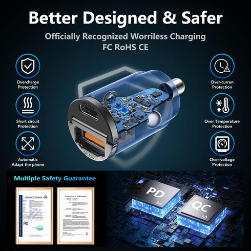 USB C Car Charger Fast Charging PD45W QC45W Mini Cigarette Lighter Car Charger USB C Charger Dual Port with 3FT USB C to Lightning Cable, USBC Car...