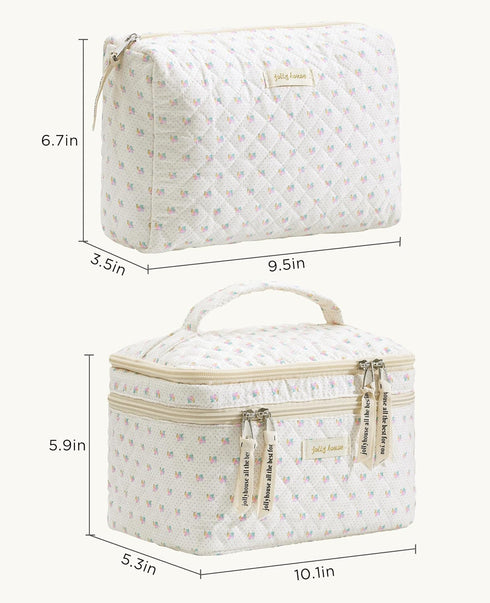 HBselect 2Pcs Double Layer Travel Makeup Bag Women, Cotton Quilted Makeup Bag Coquette Makeup Bag Large Travel Cosmetic Bag Aesthetic Cute Kawaii ...