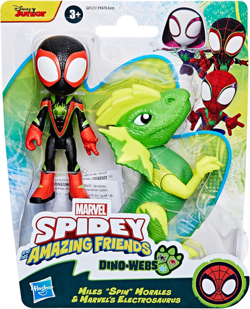 Spidey and his Amazing Friends Marvel Dino-Webs, Miles Spin Morales & Marvel's Electrosaurus Action Figures, Super Hero Toys for Kids Ages 3 and U...