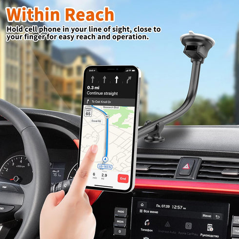 1Zero Magnetic Phone Car Mount 14-Inch Gooseneck Long Arm Extension, Universal Windshield Dashboard Industrial-Strength Suction Cup Car Phone Hold...