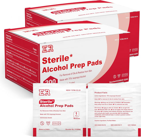 Ever Ready First Aid Alcohol Prep Pads, Medium 2-Ply Alcohol Wipes, individually wrapped Swabs, Saturated With 70% Isopropyl Alcohol - 400 Count...